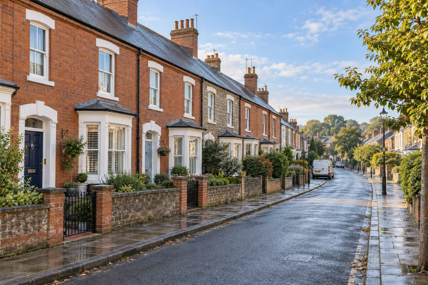Illustrative residential street with UK homes.