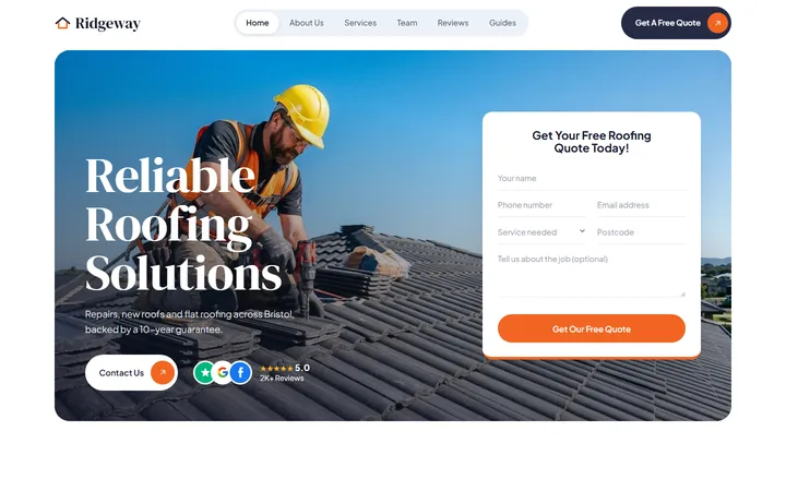 Ridgeway Roofing demo website homepage
